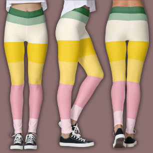 Retro Color Block Activewear   Pastel Multi-Color Leggings