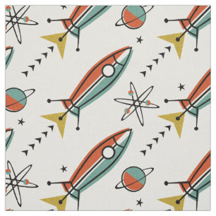 Retro Color Block Atomic Rockets Fabric