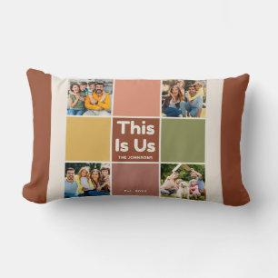 Retro Color Block This Is Us Quote 4 Photo Collage Lumbar Pillow