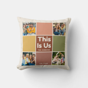 Retro Color Block This Is Us Quote 4 Photo Collage Throw Pillow
