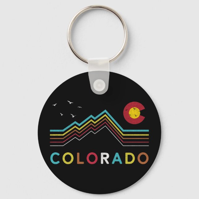 Retro Colorado Flag Rocky Mountain Souvenir Keychain (Front)
