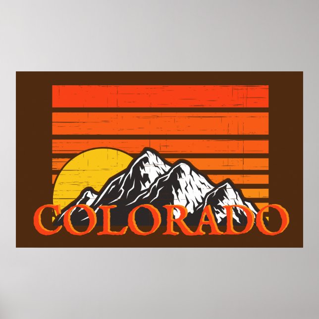 Retro Colorado Rocky Mountain Sunset Poster (Front)