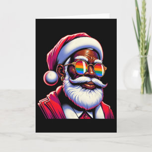 Retro Colored Gay Santa Face Rainbow Sungles Chris Card