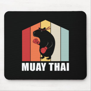 Retro Colorful Animal Pun Kickboxing Capyra Muay T Mouse Pad