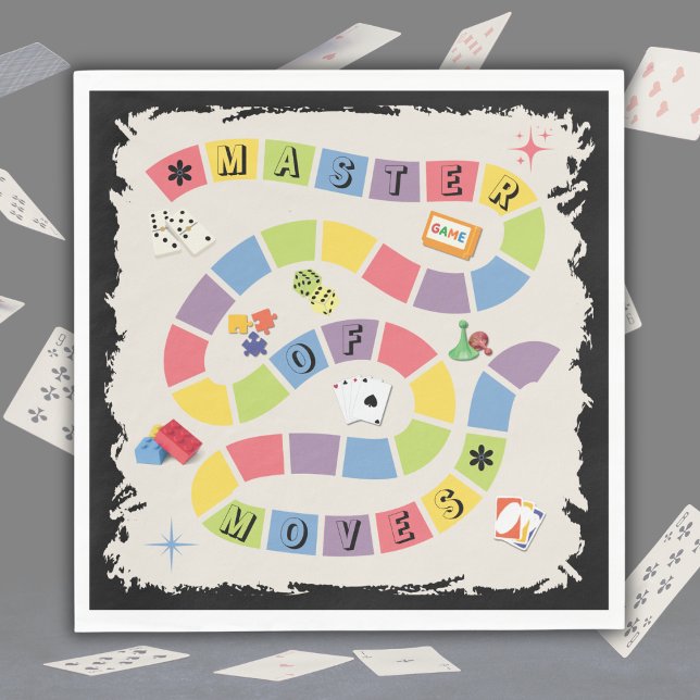 Retro Colorful Board Game Master of Moves Napkins (Celebrate the strategy expert at your table with our "Master of Moves" retro napkins!)