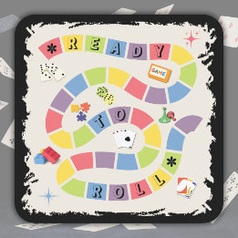 Retro Colorful Board Game Night Square Paper Coaster