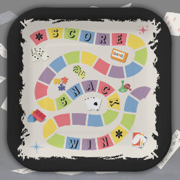 Retro Colorful Board Game Score Snack Win Paper Plate
