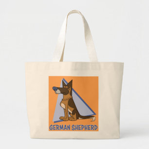 Retro Colorful Cartoon German Shepherd Dog Large Tote Bag
