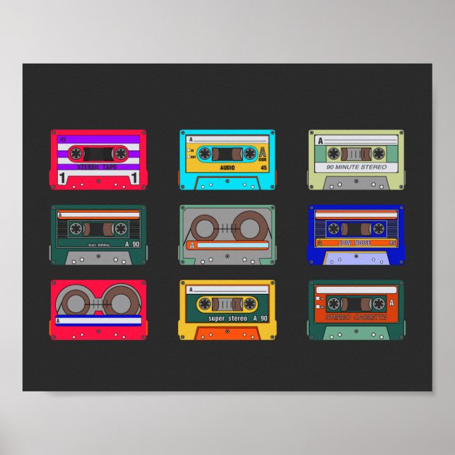 Retro Colorful Cassettes 80's Nostalgia  Poster (Front)
