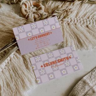 Retro Colorful Checkered Groovy Floral Boho Trendy Business Card
