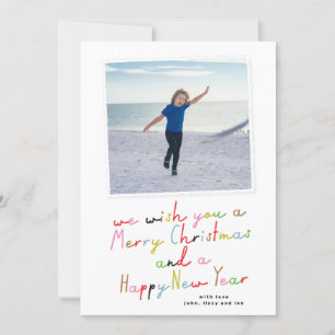 retro colorful CHRISTMAS and NEW YEAR two photo Holiday Card