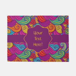 Retro Colorful Jewel Tone Swirly Wave Pattern Doormat