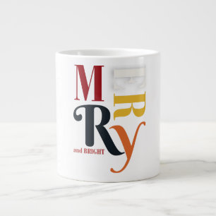 Retro Colorful Merry & Bright Vintage Christmas Large Coffee Mug