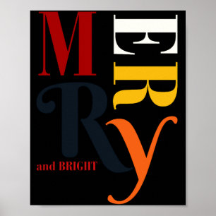 Retro Colorful Merry Bright Vintage Christmas Poster