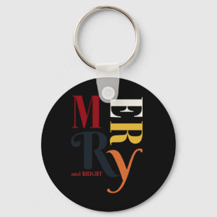 Retro Colorful Merry Bright Vintage Christmas T Sh Keychain