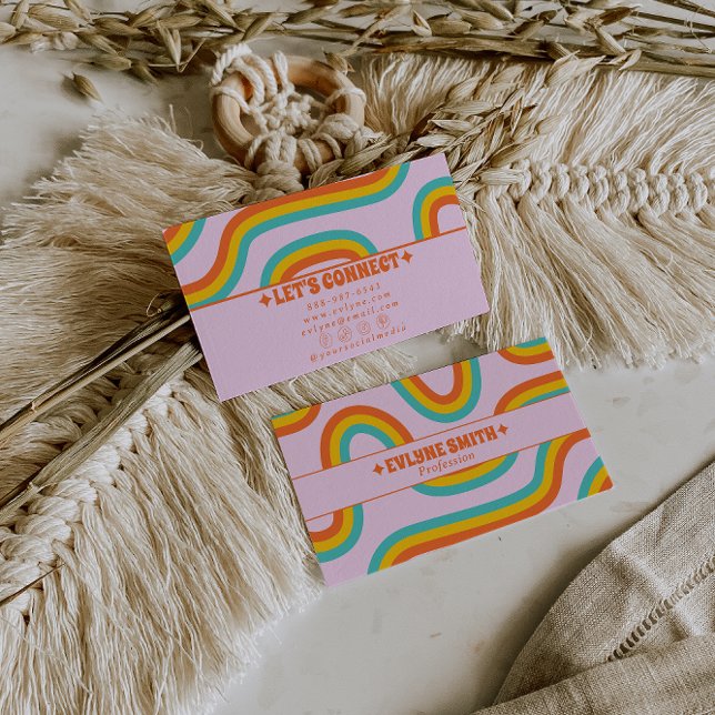 Retro Colorful Rainbow Boho Groovy Trendy Girly Business Card (Creator Uploaded)