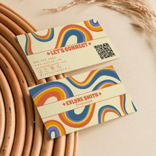 Retro Colorful Rainbow QR Code Boho Groovy Trendy Business Card