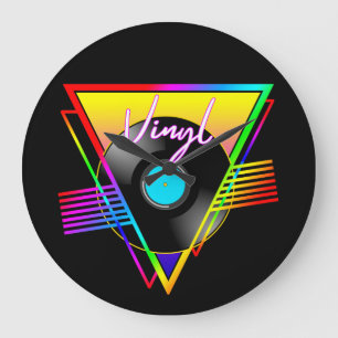 Retro Colorful Rainbow Vinyl Music Record Large Clock