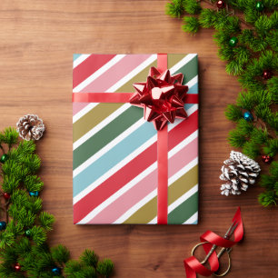 Retro Colorful Stripe Christmas Holidays  Wrapping Paper