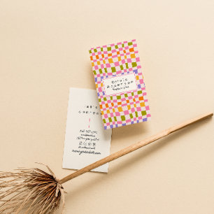 Retro Colorful Wavy Checkered Quirky Boho Girly  Business Card