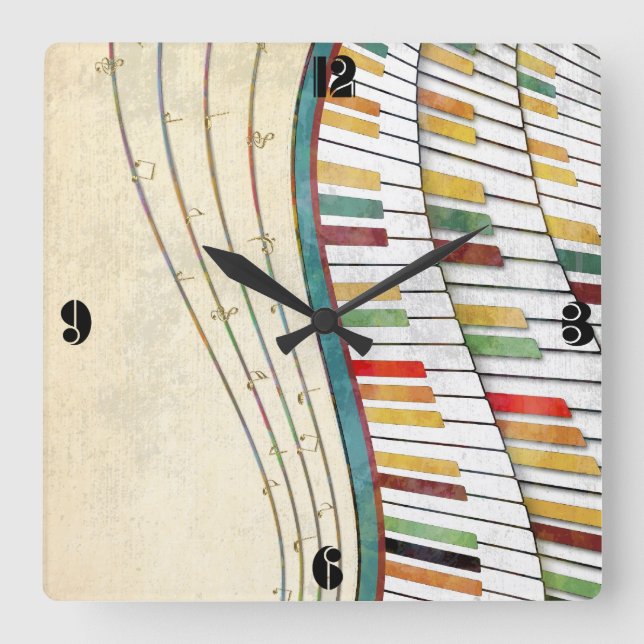 Retro Colorful Wavy Piano  Square Wall Clock (Front)