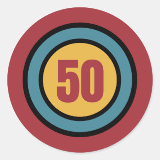 Retro Colors and Circles 50th Birthday Invitation Classic Round Sticker