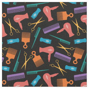 Retro Colors Black Hair Tool Silhouette Pattern Fabric