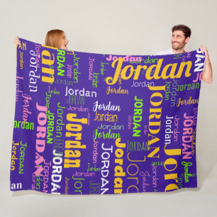  Retro Colors Repeating Name Purple Yellow Green Fleece Blanket