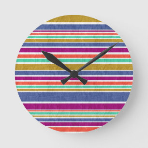 Retro Colors Textured Look Stripes Round Clock