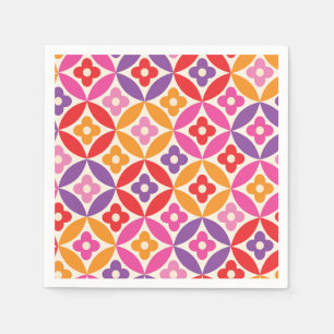 Retro Colorul Flowers on Mid Century Circles Napkin