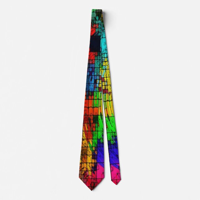 "Retro Colour Block Abstract" Orange Blue Fun Tie (Front)