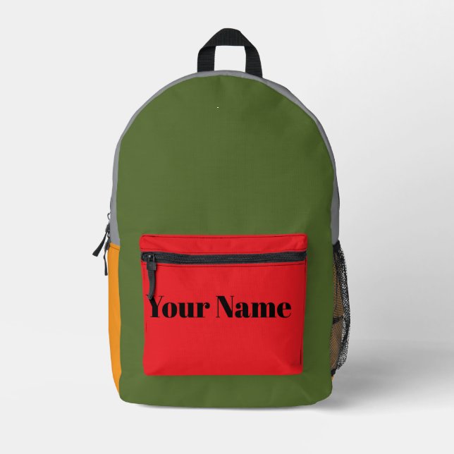 Retro Colour Block Custom Name Printed Backpack (Front)