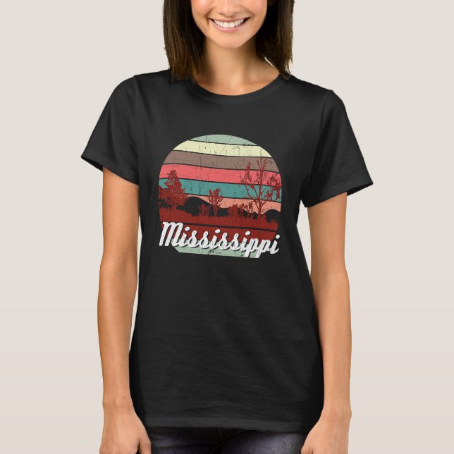 Retro Colour Distressed Mississippi Travel Camping T-Shirt (Front)