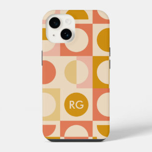 Retro Colour Pattern Personalized Monogram iPhone 14 Case
