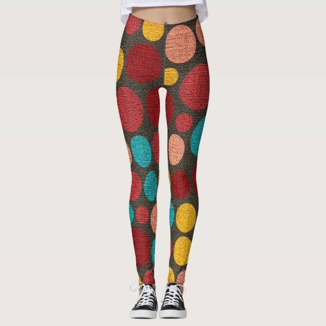 Retro Colour Polka Dots Pattern #5 Leggings (Front)
