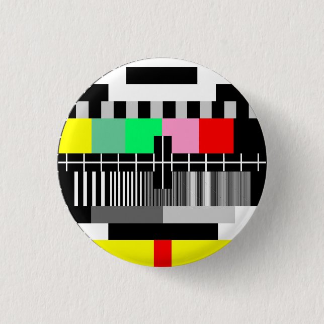 Retro colour tv test screen 1 inch round button (Front)