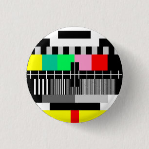 Retro colour tv test screen 1 inch round button