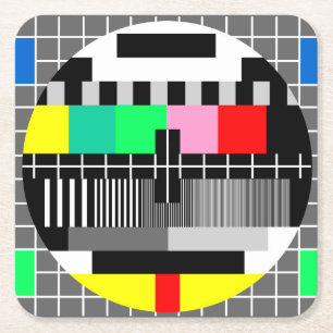 Retro colour tv test screen square paper coaster