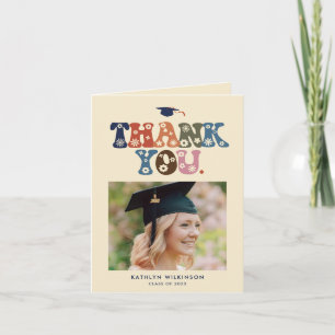 Retro Colour Typography Minimalist Photo Graduatio Thank You Card