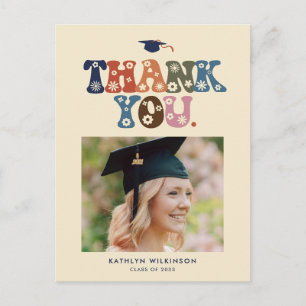 Retro Colour Typography Photo Graduation Thank You Postcard