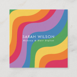 Retro Colour Wave Minimalist QR Code Square Business Card