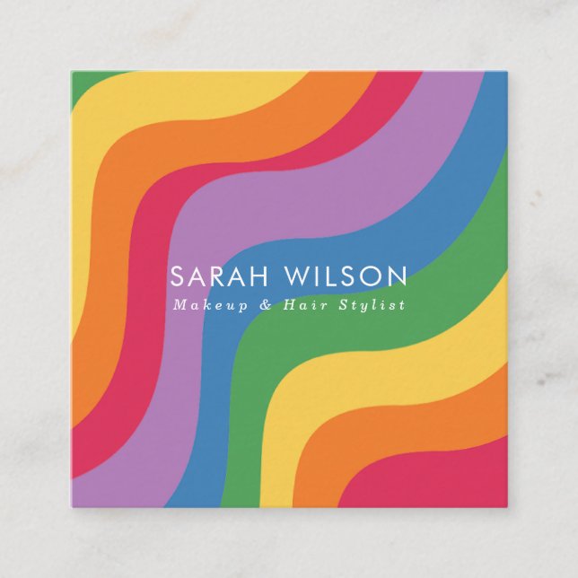 Retro Colour Wave Minimalist QR Code Square Business Card (Front)