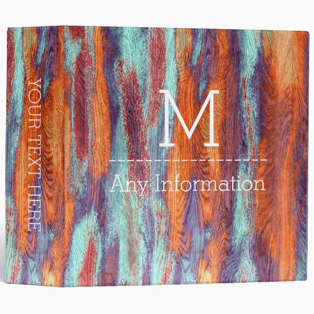 Retro Colour Wood Grain Monogram #2 Binder (Front/Spine)