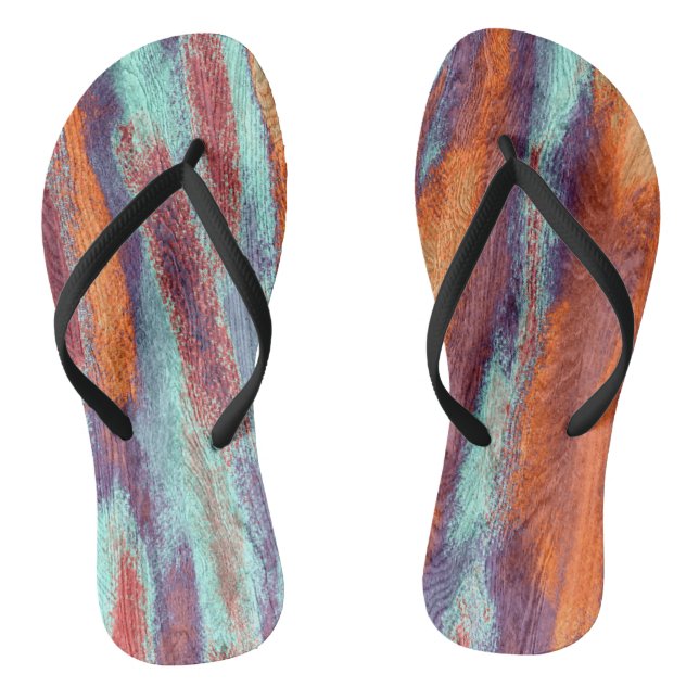 Retro Colour Wood Grain Texture Flip Flops (Footbed)
