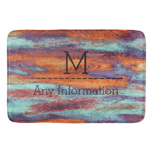 Retro Colour Wood Grain Texture Monogram #2 Bath Mat