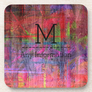 Retro Colour Wood Grain Texture Monogram #2 Coaster