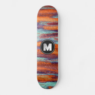Retro Colour Wood Grain Texture Monogram #2 Skateboard