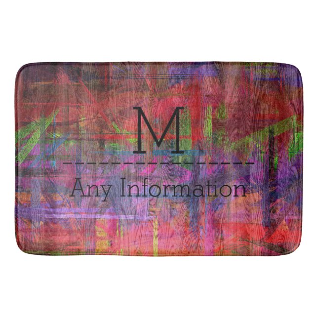 Retro Colour Wood Grain Texture Monogram #4 Bath Mat (Front)