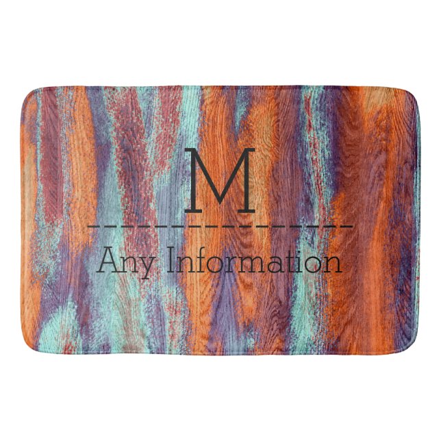 Retro Colour Wood Grain Texture Monogram Bath Mat (Front)