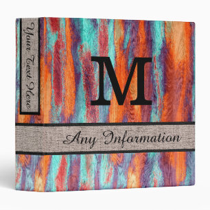Retro Colour Wood Monogram Modern Burlap #2 Binder